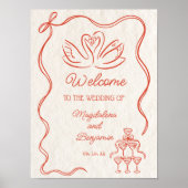 Vintage handgezeichnete Orangenschwäne Hochzeitswi Poster (Vorne)