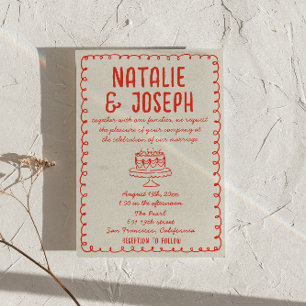 Vintage handgezeichnete rote Torte funky skurrile Einladung