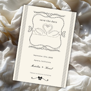 Vintage Handgezeichnete Schwäne Streifen Hochzeit Save The Date