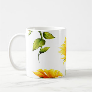 Vintage handgezeichnete Sonnenblume Aquarell Kaffeetasse