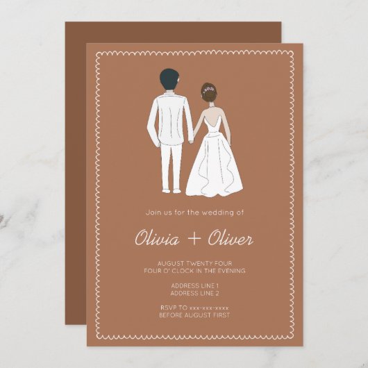 Vintage handgezeichnete Terrakotta-Hochzeit Einladung (Vorne/Hinten)