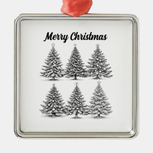 Vintage handgezeichnete Weihnachtsbaum-Illustratio Ornament Aus Metall