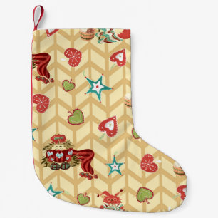 Vintage, handgezeichnete Weihnachtsmustertafel Kleiner Weihnachtsstrumpf
