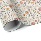 Vintage Handgezeichnete Wildblumen Patchwork Nahtl Geschenkpapier (Rolleneckpunkt)
