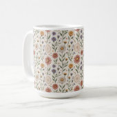 Vintage handgezeichnete Wildblumen-Patchwork-Nahtl Kaffeetasse (Vorderseite Links)