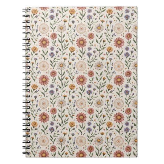 Vintage handgezeichnete Wildblumen-Patchwork-Nahtl Notizblock (Vorderseite)