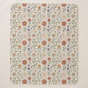 Vintage Handgezeichnete Wildblumen Patchwork Nahtl Sherpadecke