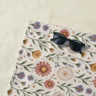 Vintage handgezeichnete Wildblumen-Patchwork-Nahtl Strandtuch