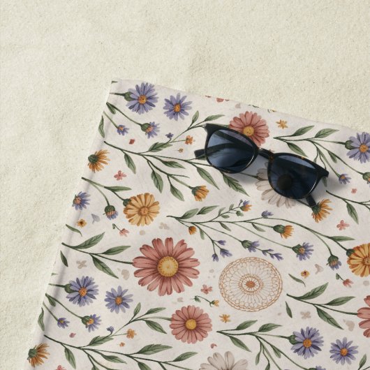 Vintage handgezeichnete Wildblumen-Patchwork-Nahtl Strandtuch (Beispiel)