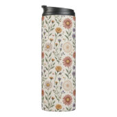 Vintage handgezeichnete Wildblumen-Patchwork-Nahtl Thermosbecher (Nach rechts gedreht)