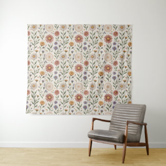Vintage Handgezeichnete Wildblumen Patchwork Nahtl Wandteppich
