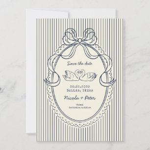 Vintage handgezeichneter Schwan blaue Streifen Hoc Save The Date