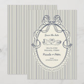 Vintage handgezeichneter Schwan blaue Streifen Hoc Save The Date (Vorne/Hinten)