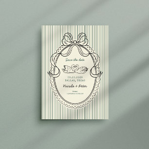 Vintage Handgezeichneter Schwan Grüne Streifen Hoc Save The Date