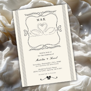 Vintage handgezeichneter Schwan-Streifen-Monogramm Einladung