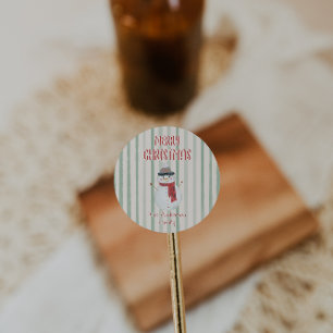 Vintage handgezeichneter skurriler Schneemann Froh Runder Aufkleber
