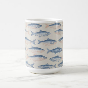 Vintage handgezeichnetes Fisch-Nahtlosmuster Kaffeetasse