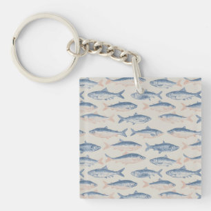 Vintage handgezeichnetes Fisch-Nahtlosmuster Schlüsselanhänger