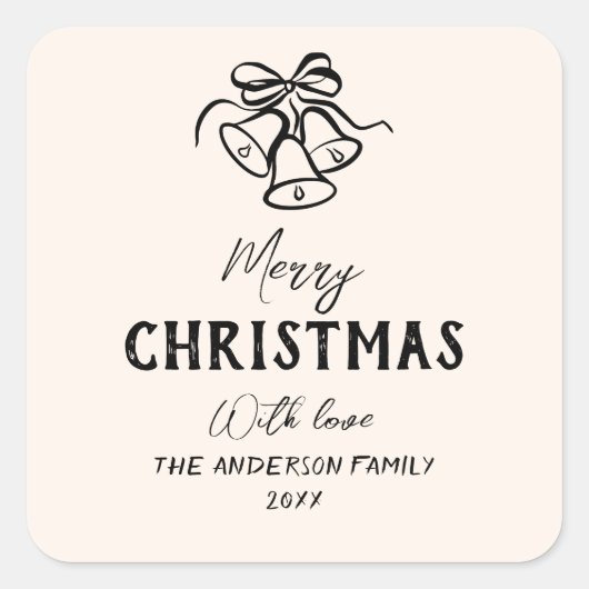 Vintage Handklingglocken Grenz Foto Weihnachten Quadratischer Aufkleber (Vorderseite)