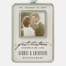 Vintage Handschrift Erste Weihnachtsfeier Foto Hoc Rahmen-Ornament Silber