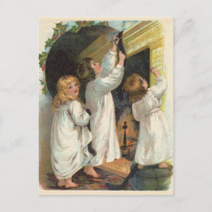 Vintage hängende Strümpfe Weihnachtspostkarte Feiertagspostkarte