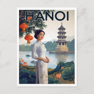 Vintage Hanoi Vietnam Ao Dai See Postkarte