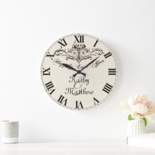 Vintage Happily Ever After Personalisierte Hochzei Große Wanduhr