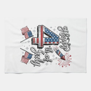 Vintage Happy 4. Juli Patrioten-Feuerwerk-Shirt Geschirrtuch