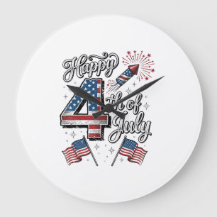 Vintage Happy 4. Juli Patrioten-Feuerwerk-Shirt Große Wanduhr