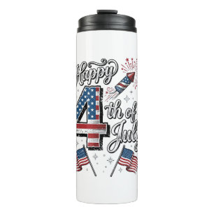 Vintage Happy 4. Juli Patrioten-Feuerwerk-Shirt Thermosbecher