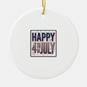Vintage Happy 4. Juli Patrioten-Shirt-Design_1 Keramik Ornament
