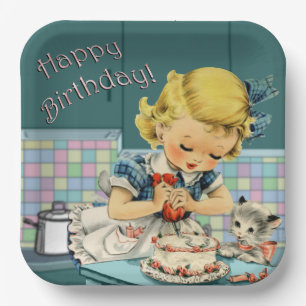 Vintage-Happy-Birthday-Papierteller Pappteller