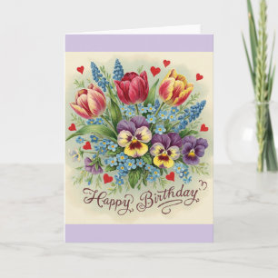 Vintage Happy Birthday Retro Farbige Blumen Karte