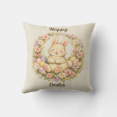 Vintage Happy Easter Bunny Floral Wreath Kissen (Rückseite)