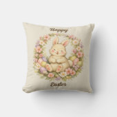 Vintage Happy Easter Bunny Floral Wreath Kissen (Vorderseite)