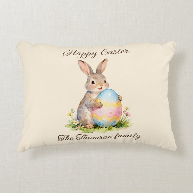 Vintage Happy Easter Bunny with Egg Family  Dekokissen (Vorderseite)