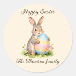 Vintage Happy Easter Bunny with Egg Family Runder Aufkleber