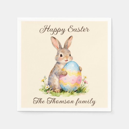 Vintage Happy Easter Bunny with Egg Family  Serviette (Vorderseite)