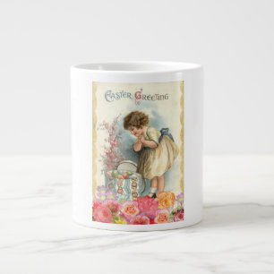 Vintage Happy Girl Ostergruß gefärbte Eier Jumbo-Tasse