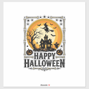 Vintage-Happy-Halloween-Hexe-Mond-Shirt-Design_1 Aufkleber
