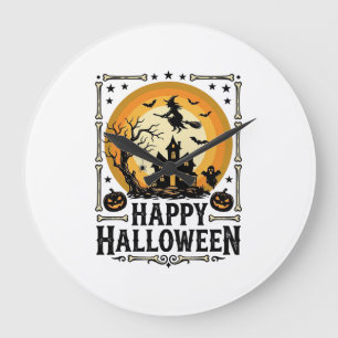 Vintage-Happy-Halloween-Hexe-Mond-Shirt-Design_1 Große Wanduhr