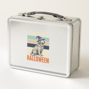 Vintage-Happy-Halloween-Hund-Hexenhut-Shirt-Design Metall Brotdose