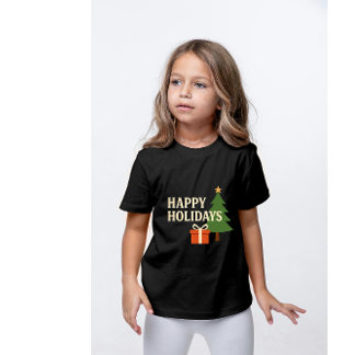 Vintage Happy Holidays Christmas Tree & Gift Illus T-Shirt