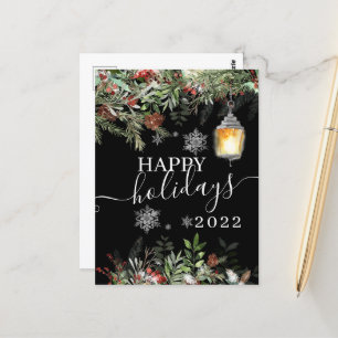Vintage Happy Holidays Winter Forest Black Card Postkarte