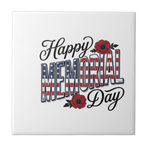 Vintage Happy Memorial Day Mohnflagge-Shirt-Design Fliese