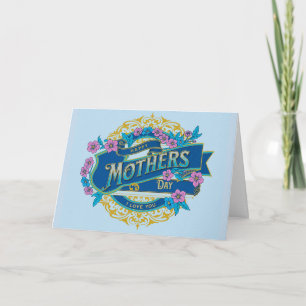Vintage Happy Mother's Day Blaue Blumen Blumen Karte