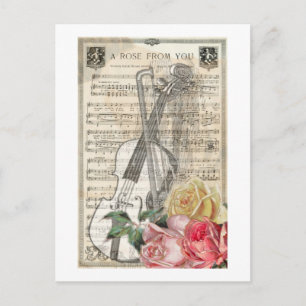 Vintage Happy Mother's Day Geigenmusik mit Rosen Postkarte