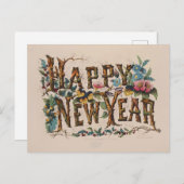 Vintage "Happy New Year" Botanical Lettering Postkarte (Vorne/Hinten)