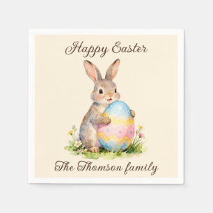 Vintage-Happy-Oster-Hase mit Ei Familie Serviette