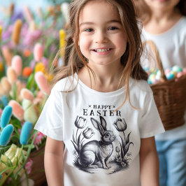 Vintage-Happy-Oster-Hase mit Tulpen Retro-Tinte Baby T-shirt